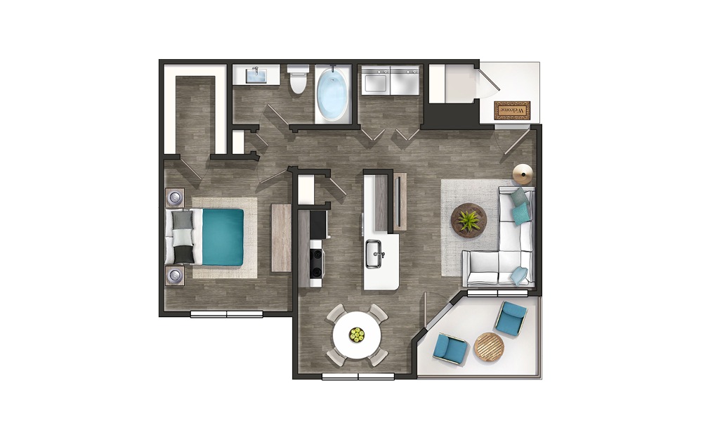 LENOX - 1 bedroom floorplan layout with 1 bath and 806 square feet.